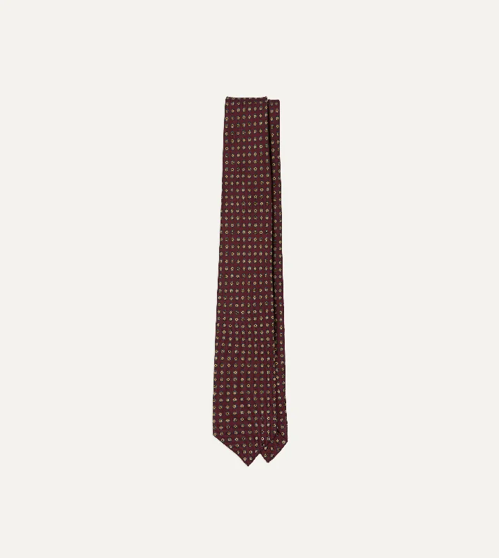 Men's Suits with Notched LapelsBurgundy Micro Geometric Print Silk Self Tipped Tie