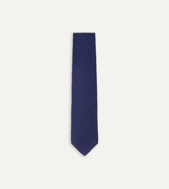 Warm Men's Wool-Blend SuitsLight Navy Pure Cashmere Solid Hand Rolled Tie