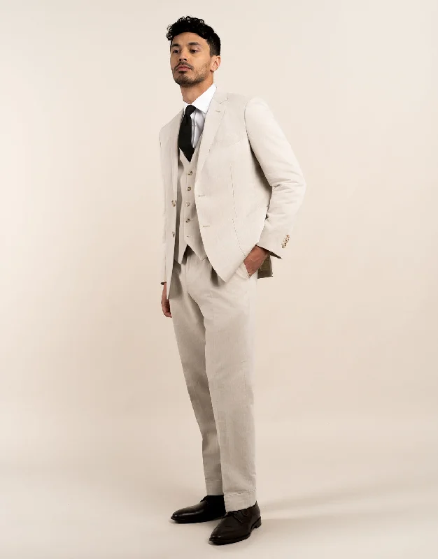 Men's Suits with Belt LoopsMalta Beige Linen Blend Suit