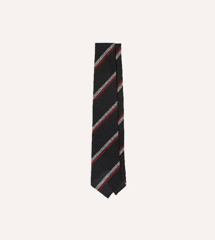 Men's Suits for Cold WeatherBlack, White and Red Stripe Hand Rolled Silk Grenadine Tie