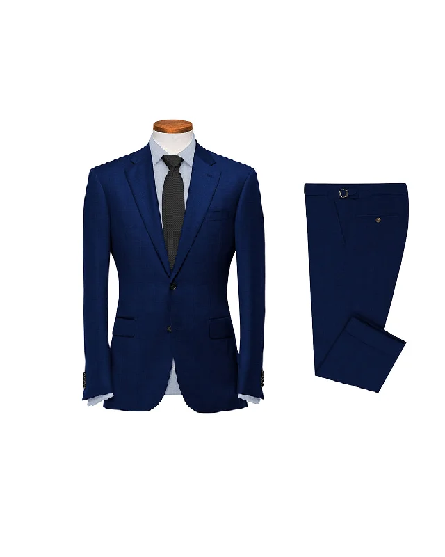 Elegant Men's Linen SuitsDrago: Super 160s Royal-Blue Prince of Wales Checks Suit