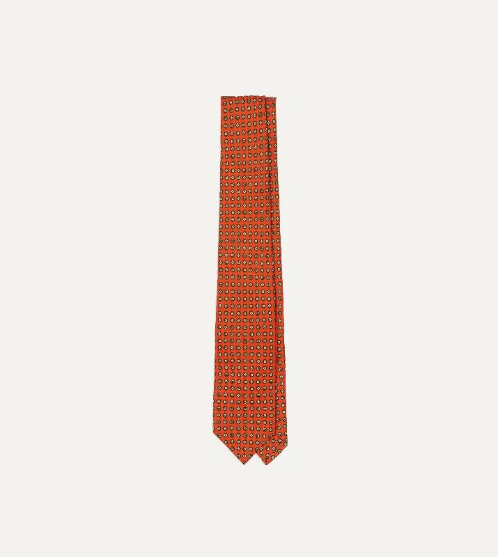 Men's Suits with Single VentsOrange Micro Geometric Print Silk Self Tipped Tie