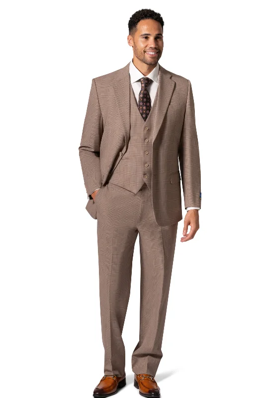 Affordable Men's SuitsBerragamo BP04KE-07 3PC Notch Modern Big & Tall Suit - Tan