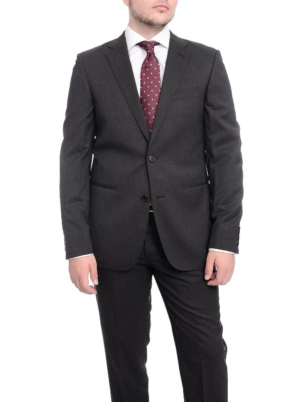 Men's Suits with Full-Canvas ConstructionsNapoli Slim Fit Solid Charcoal Gray Two Button Half Canvassed Marzotto Wool Suit