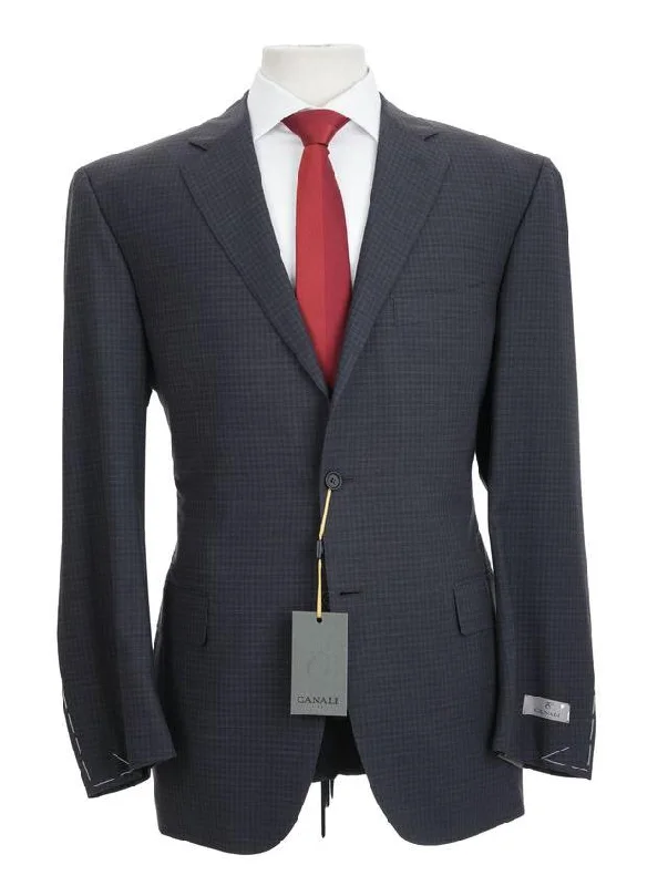 Luxurious Men's Silk-Lined SuitsCanali 1934 Mens Gray Check Drop 7 44L Modern Fit 100% Wool 2 Piece Suit