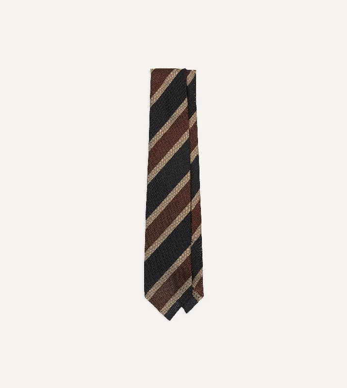 Men's Suits for Big and Tall MenBlack and Brown Multi Stripe Hand Rolled Silk Grenadine Tie