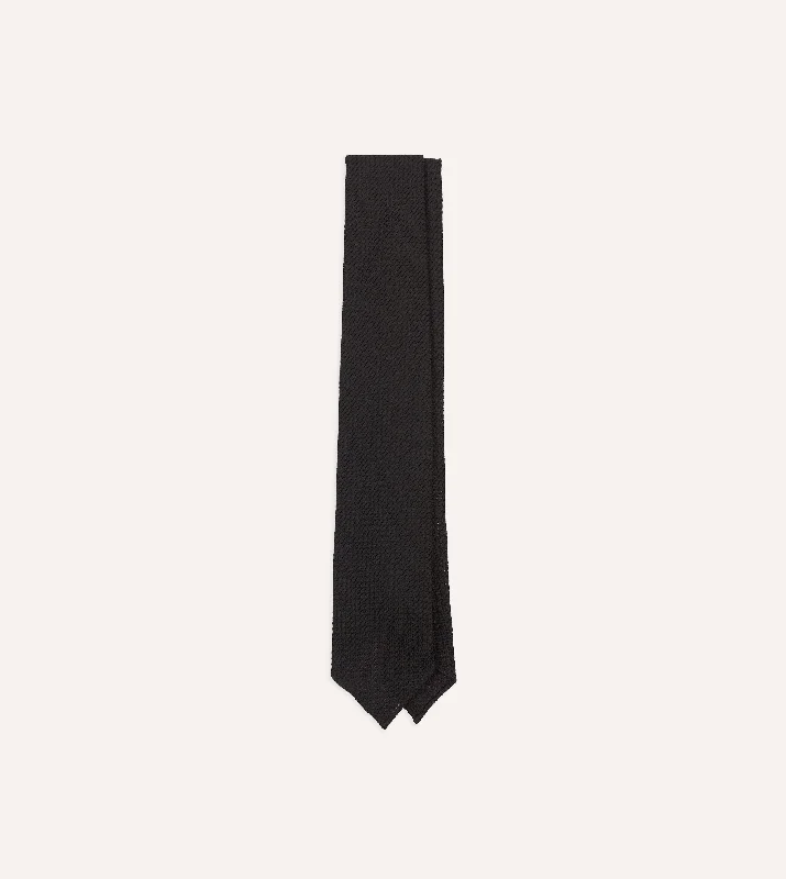 Durable Men's Wool SuitsBlack Hand Rolled Large Knot Grenadine Tie