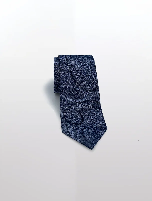 Unique Men's Made-to-Measure SuitsBlue Paisley Patterned Microfiber Tie