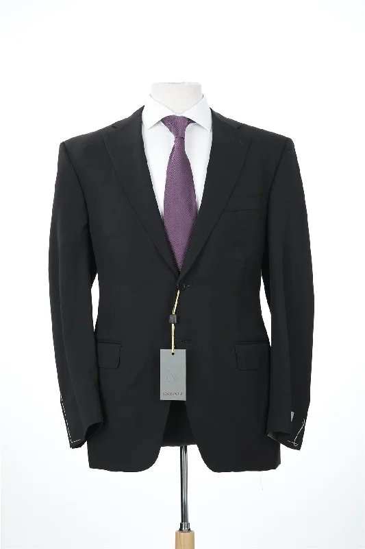 Warm Men's Wool-Blend SuitsCanali Mens Solid Black 46L Drop 7 Modern Fit 100% Wool 2 Piece Suit