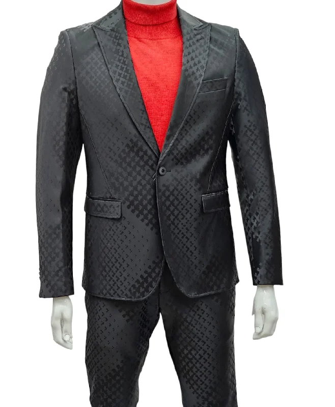 Men's Suits for Big and Tall MenGiovanni Testi 1 Button Peak Lapel suit GTRVL1P-1262 BLACK