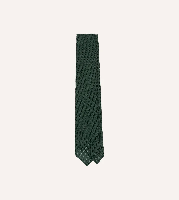 Men's Suits with Pleated TrousersGreen Fine Woven Grenadine Silk Hand Rolled Tie