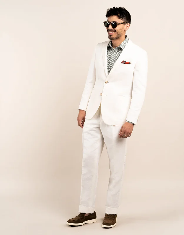 Men's Suits with Half-Canvas ConstructionsMalta White Linen Blend Suit