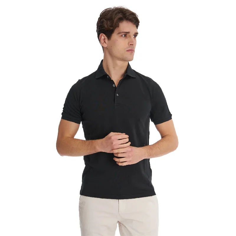 Men's Shirts with Embroidered DesignsBLACK SHORT SLEEVE POLO