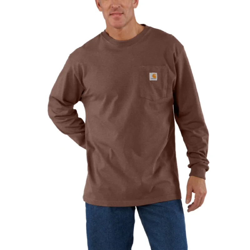 Men's Shirts with Appliquéd SleevesCarhartt Men's Long Sleeve Pocket T-Shirt_Mocha Heather