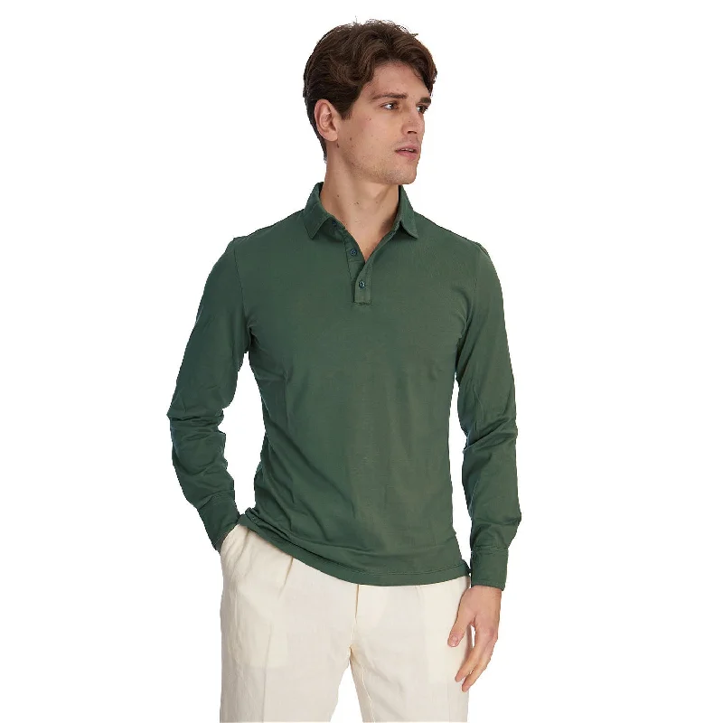 Men's Shirts with Wrinkle-Resistant FabricDARK GREEN LONG SLEEVE POLO