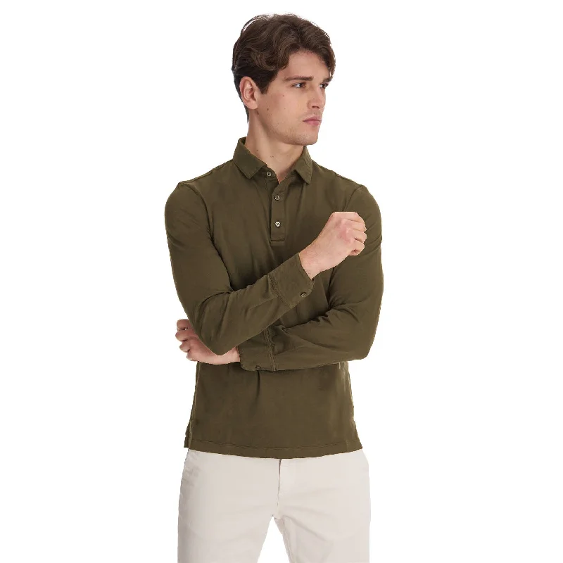 Men's Shirts with Tab CollarsDARK GREEN LONG SLEEVE POLO