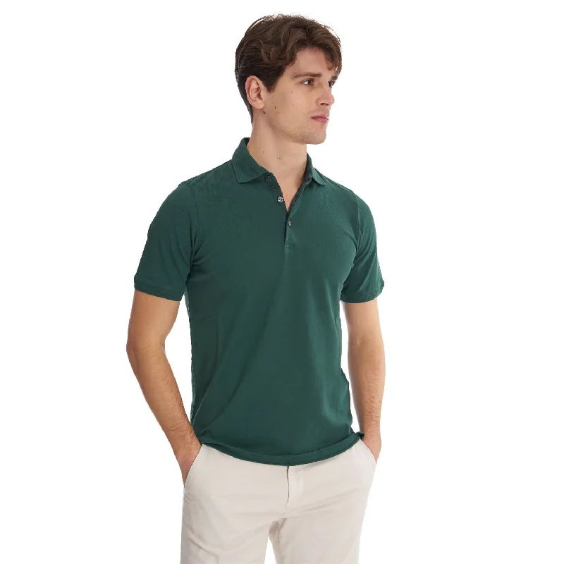 Men's Shirts with Checkered PatternsDARK GREEN SHORT SLEEVE POLO