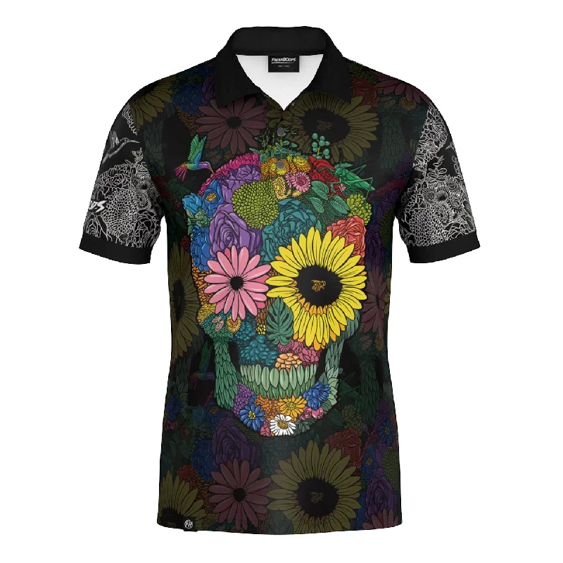 Men's Shirts with Button-Down CollarsFloral Skull Polo Shirt