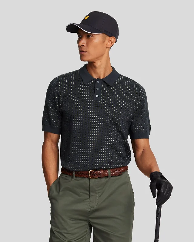 Men's Shirts with Embellished CollarsGolf Grid Knitted Polo Shirt