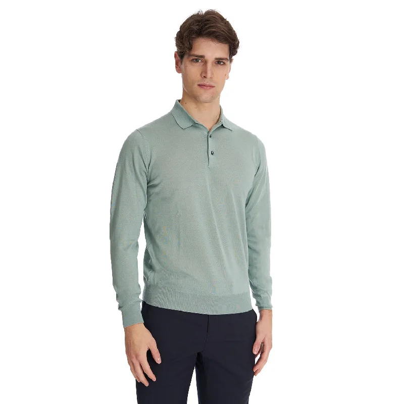 Men's Shirts with Convertible CollarsLIGHT GREEN POLO SHIRT