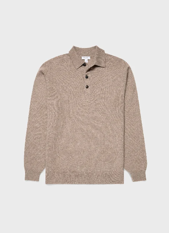 Men's Unique and Designer TopsMen's Cashmere Polo Shirt in Natural Brown