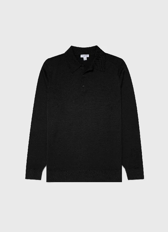 Men's Shirts with Surplice HemlinesMen's Extra-Fine Merino Polo Shirt in Black