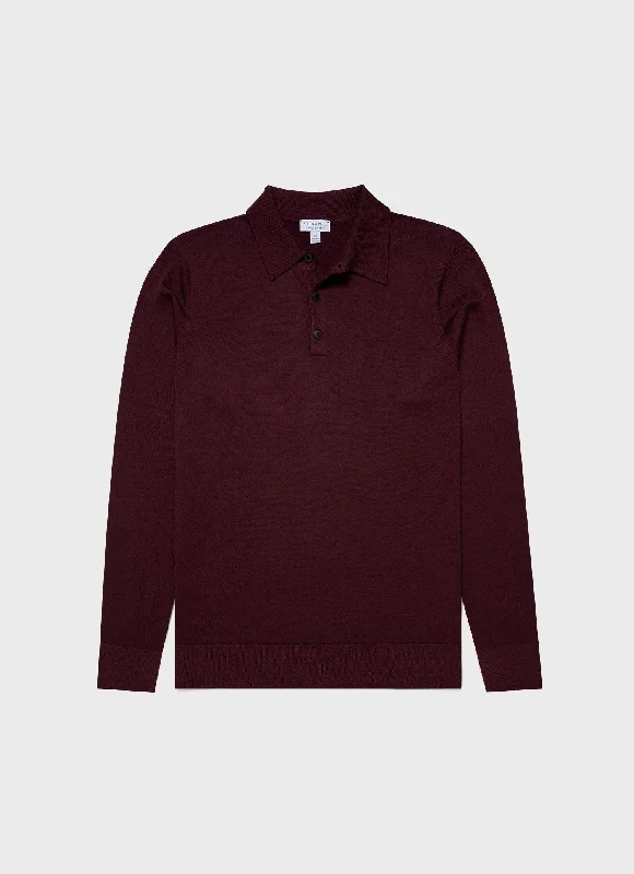 Men's Shirts with Wrinkle-Resistant FabricMen's Extra-Fine Merino Polo Shirt in Port