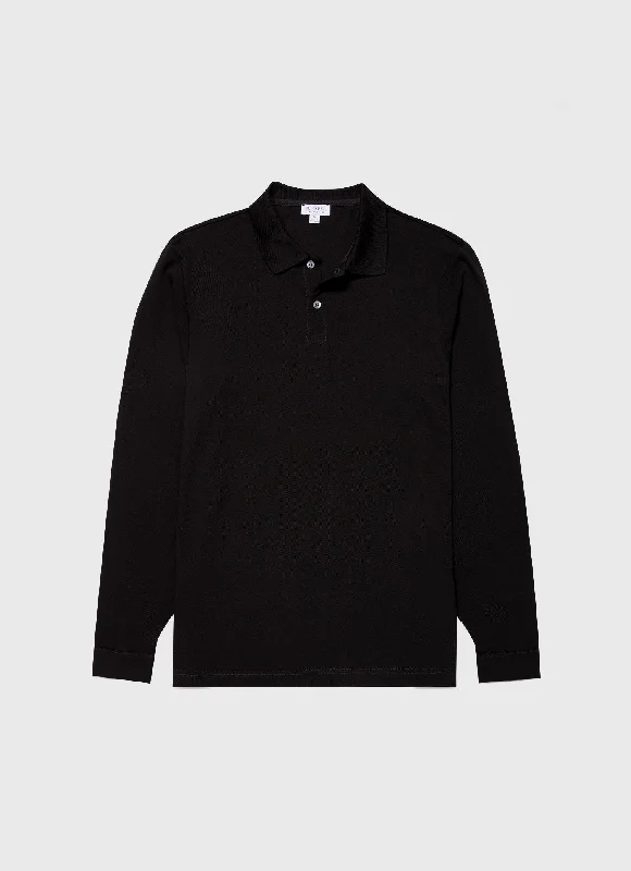 Men's Shirts with Floral PrintsMen's Long Sleeve Piqué Polo Shirt in Black