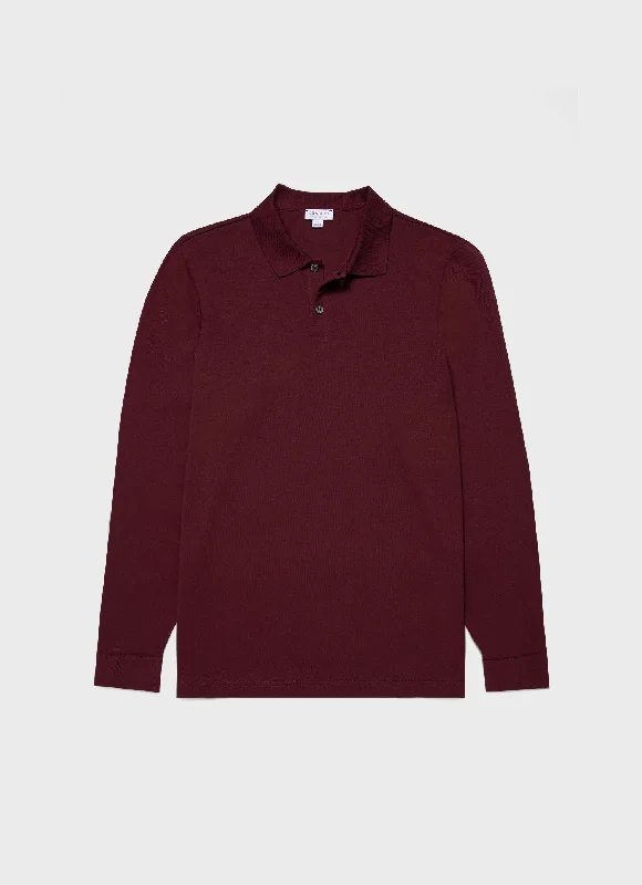 Men's Shirts with Wingtip CollarsMen's Long Sleeve Piqué Polo Shirt in Port