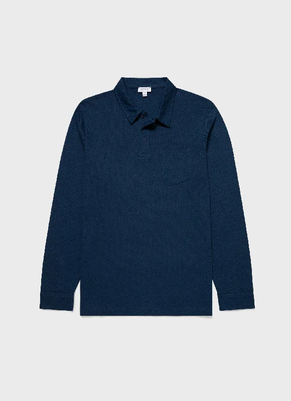 Men's Shirts with Roll-Up SleevesMen's Long Sleeve Riviera Polo Shirt in Naval Blue