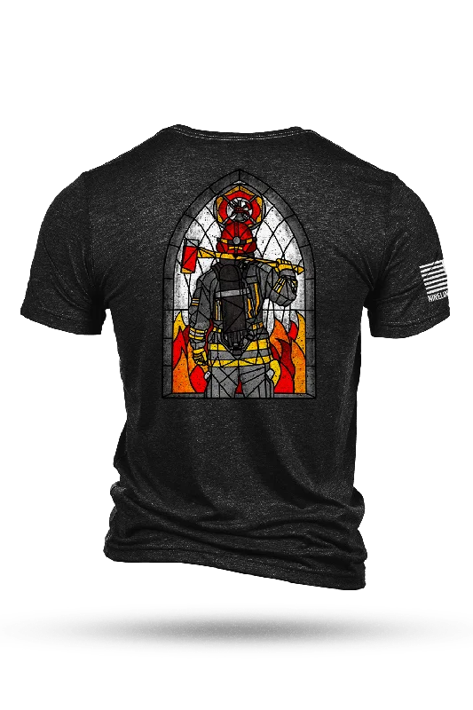 Men's Shirts with Pocket SquaresStained Glass Firefighter - T-Shirt