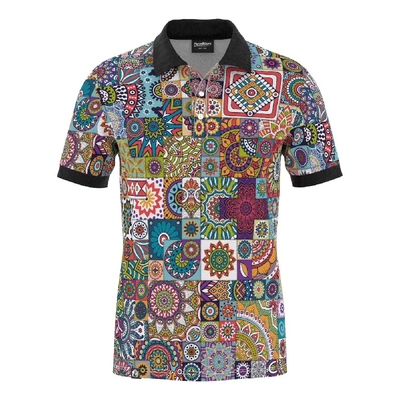 Men's Shirts with Drawstring WaistbandsTribal Mosaic Polo Shirt