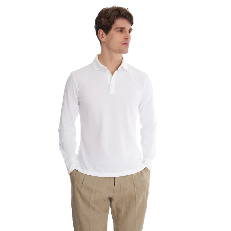 Men's Flowy Shirts for a Relaxed LookWHITE LONG SLEEVE POLO