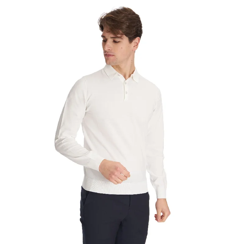 Men's Shirts with TiesWHITE LONG SLEEVE KNITTED POLO