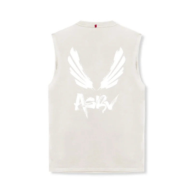 Men's Shirts with Raw-Edge Hemlines0807. Tech Essential™ Relaxed Cutoff - Stone/White "Brush Wings/ASRV"