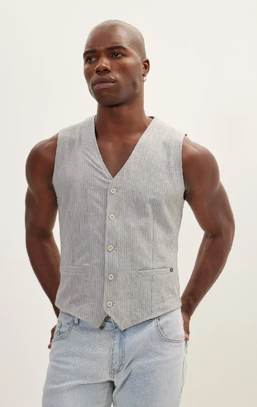 Men's Shirts with Embellished HemlinesFive Button Grey Vest