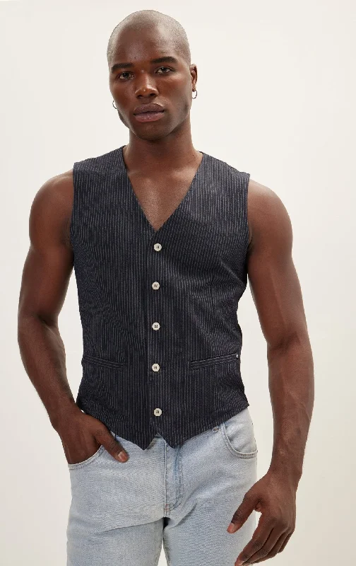 Versatile Men's Tank TopsFive Button Navy Vest