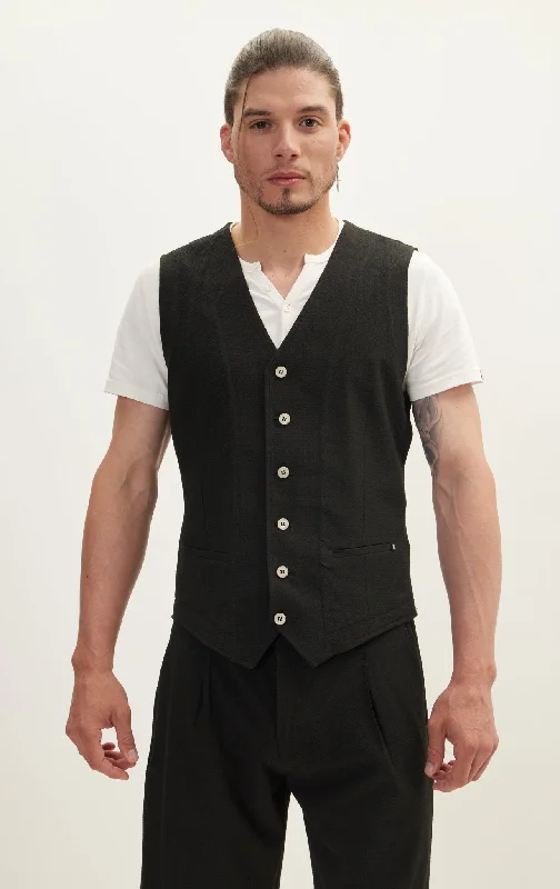 Men's Unique and Designer TopsWaffle Stretch Beach day Vest - Black