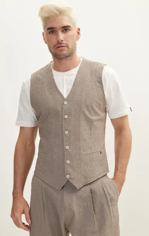 Men's Shirts with Snap ButtonsWaffle Stretch Beach day Vest - Brown