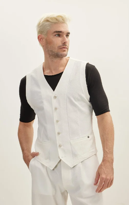 Men's Shirts with Drawstring WaistbandsWaffle Stretch Beach day Vest - Off White