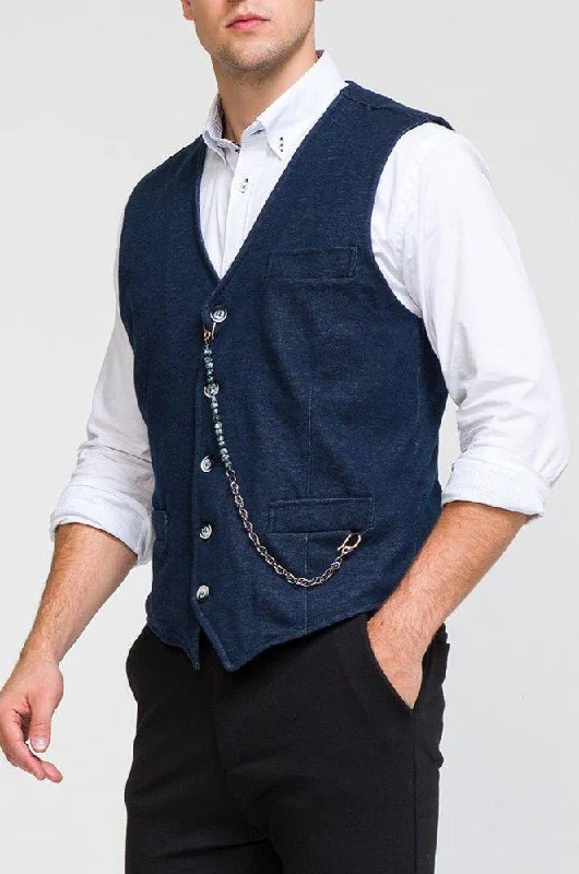 Layered Men's VestsLuther Chain Detail Vest - Navy