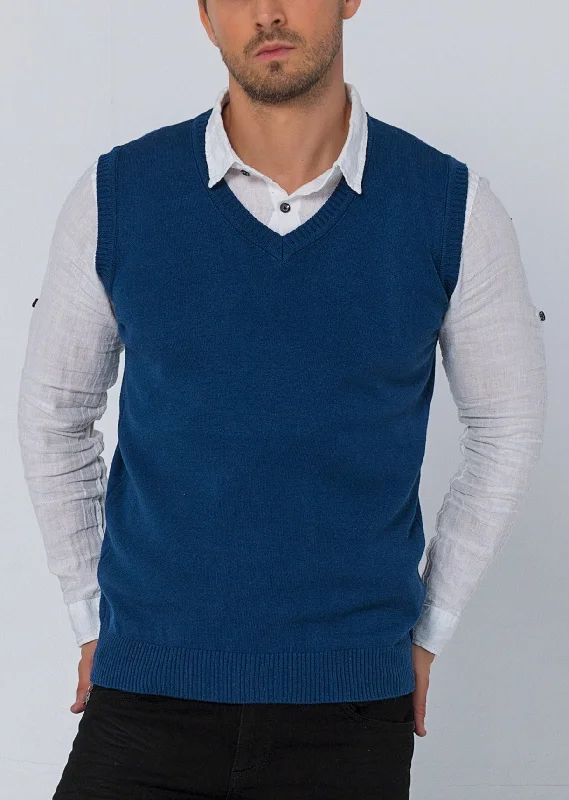 Men's Shirts for Beach OutingsClassic V-Neck Knitted Vest - Indigo