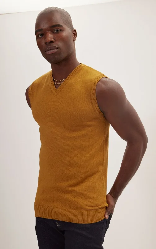 Men's Shirts with Hook-and-Loop ClosuresClassic V-Neck Knitted Vest - Mustard