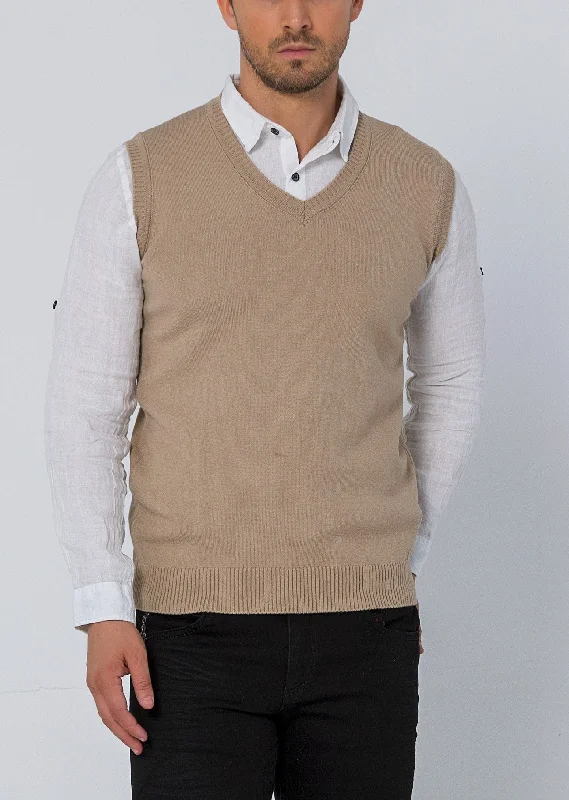 Men's Tailored Shirts for a Professional AppearanceClassic V-Neck Knitted Vest - Stone