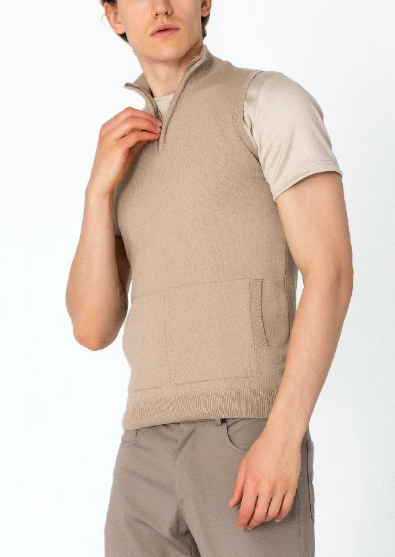 Men's Shirts with Wrinkle-Resistant FabricZippered Collar Sweater Vest - Beige