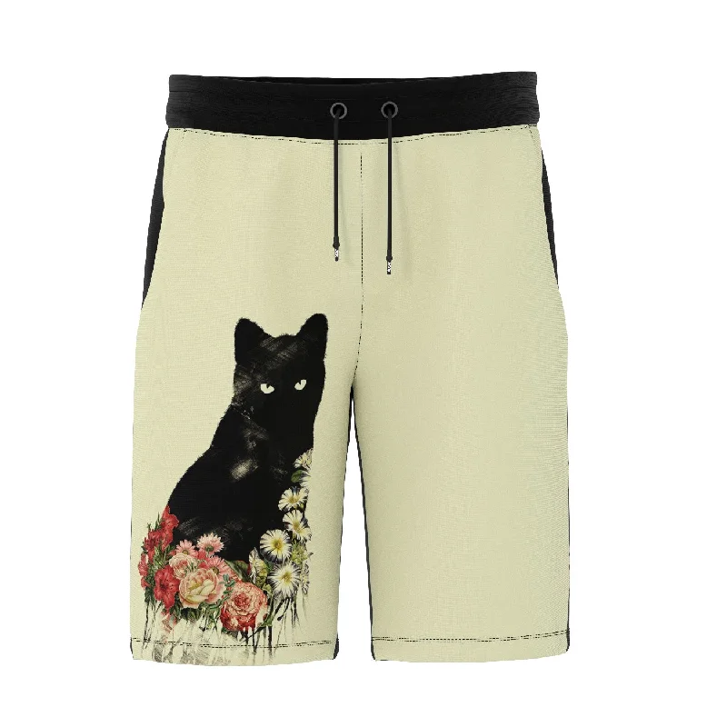 Men's Patterned Pants with Animal PrintsBlack Cat Vintage Flowers Shorts