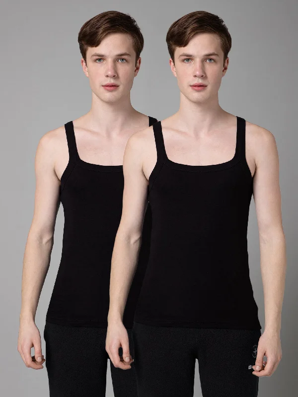 Men's Shirts with Contrast CollarsMens Pack of 2 Black Gym Vest