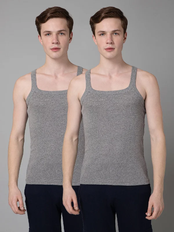 Men's Shirts with Plaid PatternsMens Pack of 2 Grey Melange Cotton Gym Vest