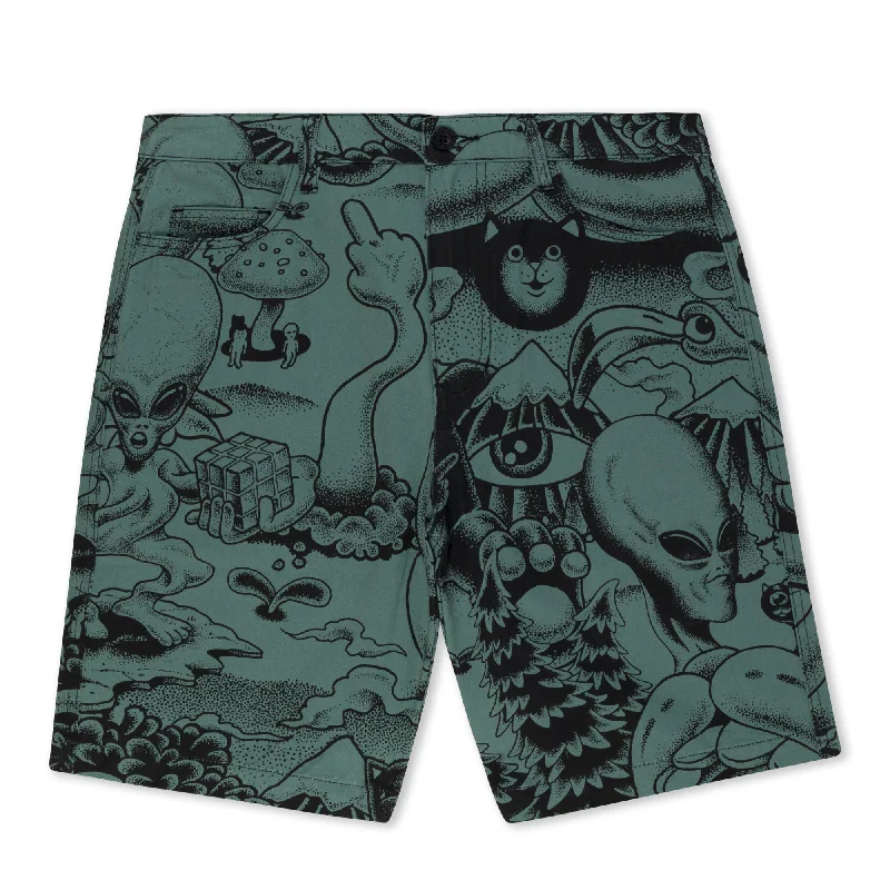 Men's Pants with Side PocketsDark Twisted Fantasy Twill Shorts (Olive/Black)