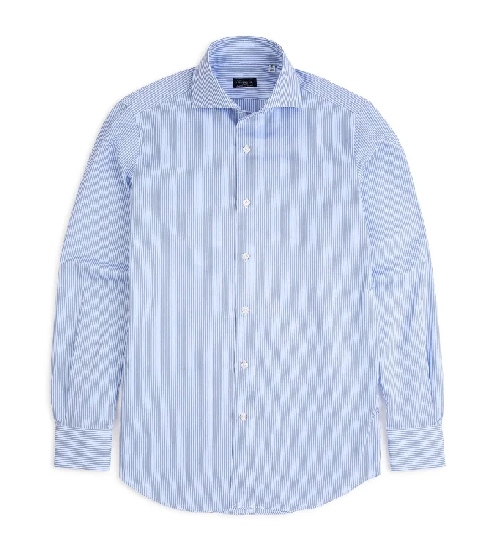 Men's Big and Tall Shirts for Added ComfortFinamore Milano Eduardo 120 Double Twist Cotton Formal Shirt: Blue Stripe